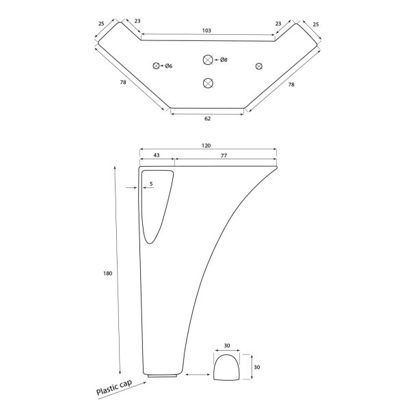 18CM DELUX TRIANGLE SORT SENGEBEN/SOFABEN KS.  4 STK.