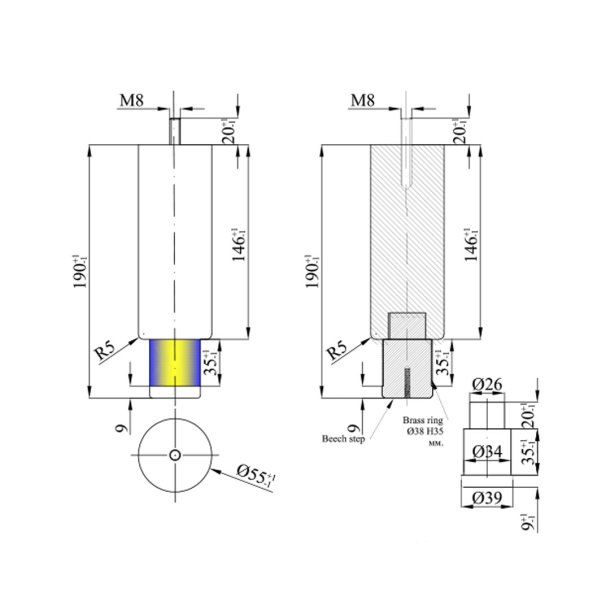 19CM BG MED MESSING RING SENGEBEN/SOFABEN KS.  4 STK.